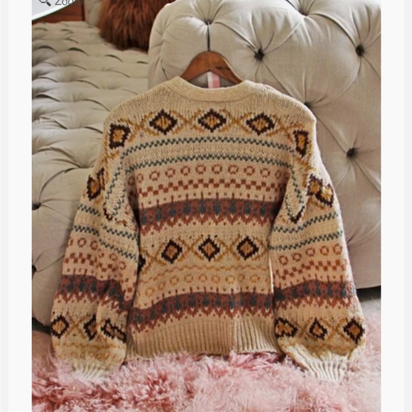 Patterned Beige Cardigan Sweater - Picture 3 of 6